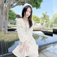 【Lydia】現貨 部落客推薦款 小香風洋裝 法式輕奢名媛氣質連身洋裝(米白 M.L)