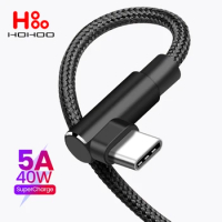 5A 40W Type C USB Fast Charging Cable for Huawei Xiaomi OPPO VIVO POCO Realme 90 Degree Right Angle Elbow Gaming Charger Cable