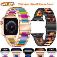 Fashion Resin Stainless Steel Strap For Apple Watch Band 44mm 45mm Ultra 49mm Bracelet Wristband For iWatch 8 7 40 41 42mm 38mm