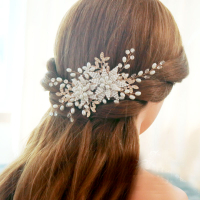 高檔韓式新娘盤發飾品結婚造型頭飾手工珍珠精致發梳插梳成人配飾1入