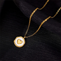 K171 Kalung TITANIUM Wanita Rantai Nori Kecil Bandul Bulat Putih Love Cinta Emas Perhiasan