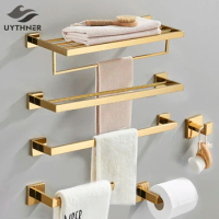 Bathroom Hardware Gold Bathrobe Hook Towel Rail Bar Rack Bar Shelf Tissue Paper Holder Bathroom Accessories