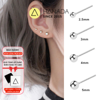 Bông Tai Bạc 925 HANADA Bi Tròn Trơn Đơn Giản Không Đá Nhiều Size Bi Trơn 0408 C08