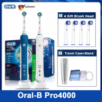 Oral-B Electric Toothbrush Pro4000 3D Cross Action Clean 4 Mode Smart Timer Visible Pressure Sensor Recharge Tooth Brush Pro4