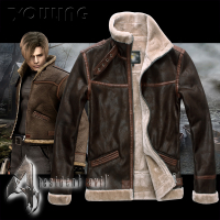 Biohazard Resident 4 Leon S Kennedy Evil เครื่องแต่งกายหนัง Coat Jacket คอสเพลย์ PU Faur Jacket แขนยาวฤดูหนาว Outerwear Men Boy