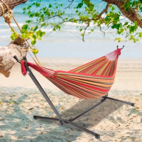 Portable Canvas Hammock for One Person With Folding Frame for Indoor and Outdoor Use Chair Beach Nature Hike Camping Chairs Bed