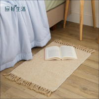 【hoi! 好好生活】hoi環保純棉手工編織流蘇踏墊地毯45x70cm-黃 可當門墊