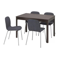 EKEDALEN/KARLPETTER 餐桌附4張餐椅, 深棕色/gunnared中灰色 鍍鉻, 120/180x80 公分