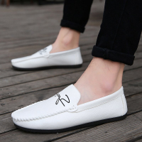 FINDSENSE品牌 四季款 新款 日本 男 高品質 個性 精緻刺繡 商務  舒適 小皮鞋  白色豆豆鞋 潮流鞋子