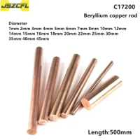 C17200 Copper Beryllium Alloy Bar Cylinder Diameter 1mm-45mm High Thermal Conductivity Electrolytic Electrode Rod 100 200 500mm