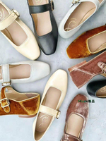 熱銷 sam edelman 瑪麗珍鞋秋冬法式復古方頭絲絨一字扣平底單鞋女氣質真皮淺口可開發票-Misaki精品