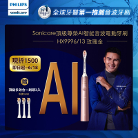 【Philips 飛利浦】Sonicare頂級尊榮AI智能音波電動牙刷-HX9996/13(玫瑰金)