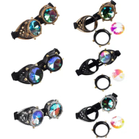 Rainbow Lens Goggles Punk Kaleidoscope Steampunk Gothic Vintage Cosplay Glasses for Party Masks for Halloween