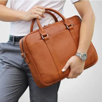 High Quality Genuine Leather Handbags For Man Doctor Layer Working Bag 14" Laptop Brief Case Crossbody Shoulder Men