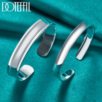 DOTEFFIL 2pcs 925 Sterling Silver 8mm12mm Smooth Bangle Bracelet Set For Woman Man Wedding Engagement Fashion Charm Jewelry