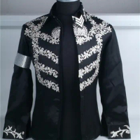 Custom Made New MJ Professional Cosplay MICHAEL JACKSON Costume This is it Black Jacket Diamond Shirt