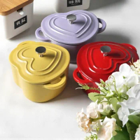 Household Heart Pots for Kitchen Cast Iron Enamel Cooking Pots Heated Evenly Soup Pot Does Not Pick The Stove Nonstick Pan