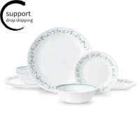 Corelle®- Country Cottage,12-Piece Dinnerware Set ,White and Green Round