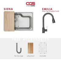 Paket Promo: CGS Siena Kitchen Sink + Kran Air CGS Emilia Graphite Stainless Steel