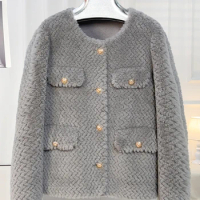 Macchiato Small Fragrant Wind Sheep Fleece Fur Coat for Women's Short Full Lamb Fur and Fur Integrated Coat for Women's Winter