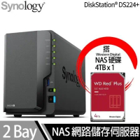 Synology群暉科技 DS224+ NAS 搭 WD 紅標Plus 4TB NAS專用硬碟 x 1