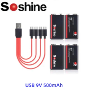 Soshine USB Lithium-ion Battery 9V 500mAh Low Self-discharge Li-ion Rechargeable Batteries 4-Year Shelf Life 4LED Power Display