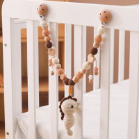 Baby Crochet Stroller Toys Ocean Wooden Hanging Stroller Teething Rattle Bell Animal Mobiles Gym Stroller Pendants Teether Toys