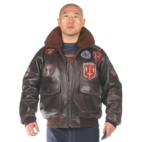 piecolour G1 World War II Air Force Flight Jacket Leather Sheepskin Embroidered Biker Jacket Leather Jacket Autumn/Winter Style