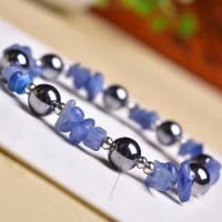 Natural Blue Kyanite Gemstone Gravel Bracelet Terahertz Round Beads Stretch Bracelets Fashion Charm Gem Jewelry