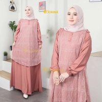 Gamis polo linen mix brukat centily rompi pisah