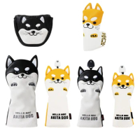 Golf Wood Head Cover for Driver Fairway Hybrid Cute Akita Golf Putter Cover PU Leather Waterproof Protector Golf Club Cover