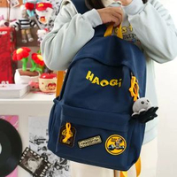 全城熱賣 - 美式復古書包初中大學生大容量簡約輕便雙肩包男補課寬肩帶背包女藍色【單個書包】