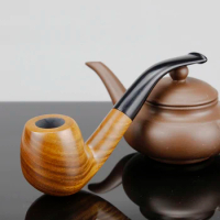 New Green Sandal Wood Pipe 9mm Filter Smoking Tobacco Pipe Vintage Bent Smoke Pipe Smooth Surface Smoking Pipe Accessory