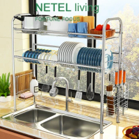 NETEL Kitchen Organizazer over Sink Dish Drainer Stainless Steel Drying Rack Bowl Dish Draining Shelf Dryer Tray Holder