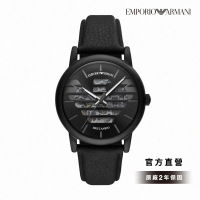 【EMPORIO ARMANI 官方直營】Luigi 老鷹壓紋縷空時尚男錶 黑色真皮錶帶 手錶 43MM AR60032