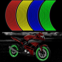 16PCs Motorcycle Strips Wheel Stickers Decals Reflective Rim Waterproof Decal Motorcycle Car Scooter Bike Decoration Accessories