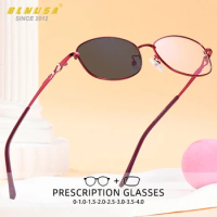 BLMUSA Luxury Reading Glasses Women High Quality Anti-blue light Photochromic Glasses Alloy Myopia Prescription Optical Glasses