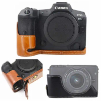 Retro Pu Leather Camera Bag Half Body Case Base Cover For Canon EOS R5 R6 R7 R10 R6 Mark II