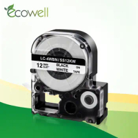 Ecowell Black on White 12mm label tape SS12KW LC-4WBN Compatible For Epson Label Printer LW-300 LW-400 LW-600P label maker