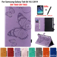 For Samsung Galaxy Tab S6 10.5 2019 Case Cover T860 T865 SM-T860 SM-T865 Funda Tablet butterfly Embossed Stand Shell Coque +Gift