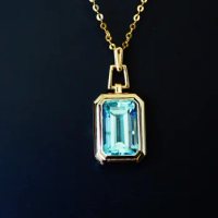 JHY Solid 18K Yellow Gold 3.7ct Blue Aquamarine Gemstones Pendants Necklaces for Women Fine Jewelry for Women Gifts