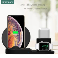 FERISING 3in1 Qi Fast Wireless Charger For Apple Watch 5 4 3 2 1 Airpods Quick Charging Dock Station For iphone 8 XS 11 Pro MAX