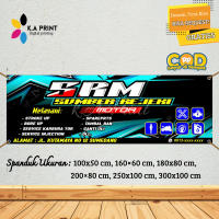 Cetak SPANDUK BANNER Usaha Bengkel dan Variasi Motor Hitam Biru MMT Spanduk Custom 300x100 [HARGA TE