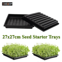 27x27cm Square Plastic Garden Seed Starter Grow Trays No Drain Holes Plant Seeding Tray Flats for Growing Microgreens Wheatgrass