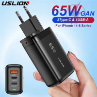 USLION 65W GaN USB Type C Charger For Laptop PPS 45W 25W Fast Charge For Samsung QC3.0 PD3.0 For iPhone14 13 Pro Phone Chagers