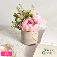 【Meric Garden】高仿真唯美粉色玫瑰療癒手工水泥盆栽(仿水泥盆 仿真植物 仿真綠植物 綠化盆栽)