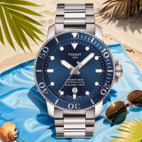 TISSOT 天梭 官方授權 Seastar 1000 海洋之星300米潛水機械錶 週年慶送禮推薦-藍/43mm T1204071104103
