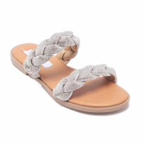 【steve madden】CERSI 編織扭結雙帶平底涼拖鞋(銀色)