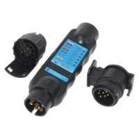 Black Trailer Wiring Tester Kit 12V 7-Prong Tester With 7-Prong Power Plug Socket Resistance Tester Connector Converter Head