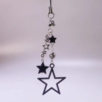 Y2K Style Metal Black Star Pendant Phone Charm Strap Sweet Cool Girl Pendant Cellphone Lanyard Keycord For iPhone Keychain